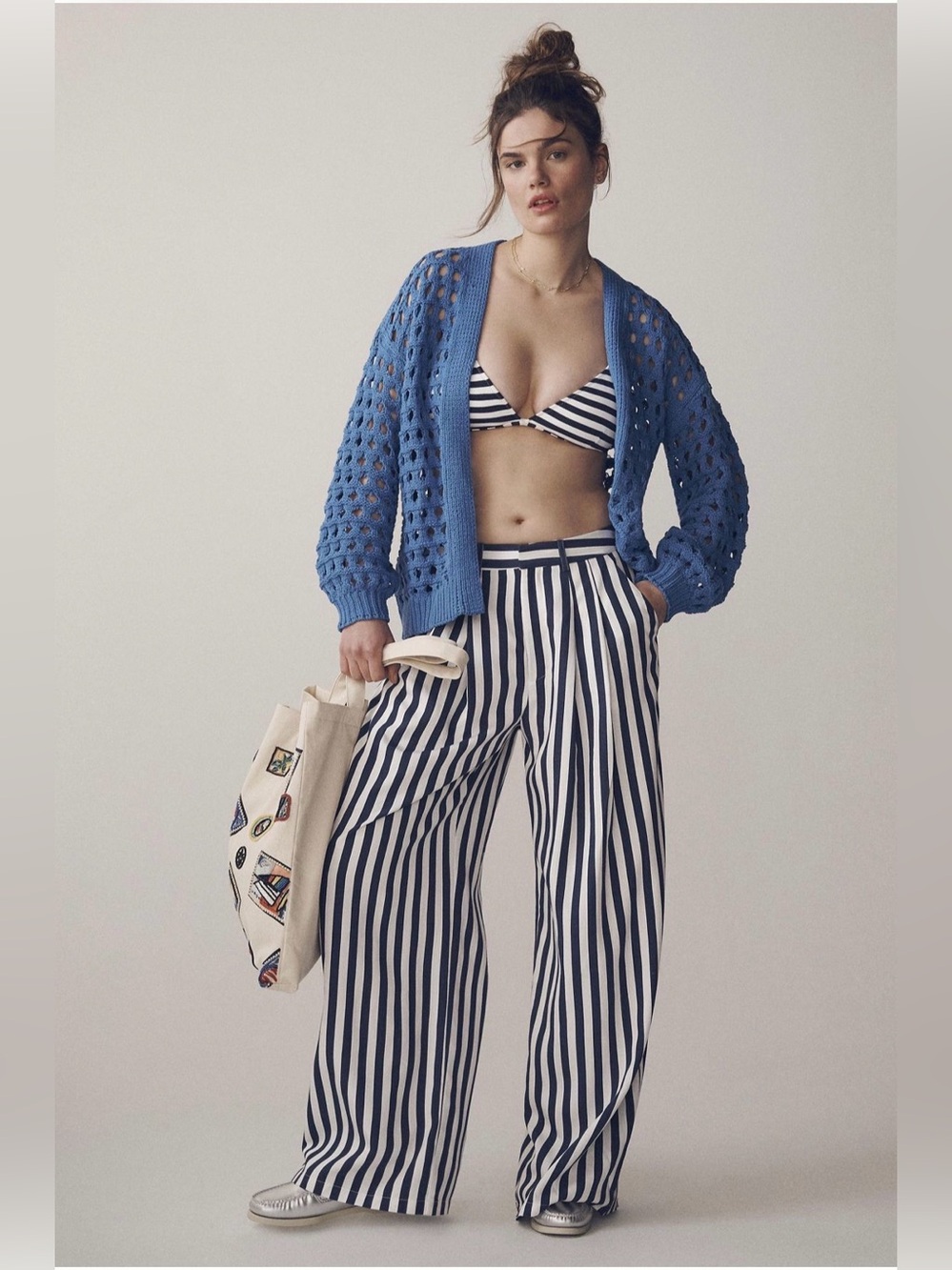 Anthropologie Maeve The Avery Striped Pleated Wide-Leg Trousers - Picture 3 of 14